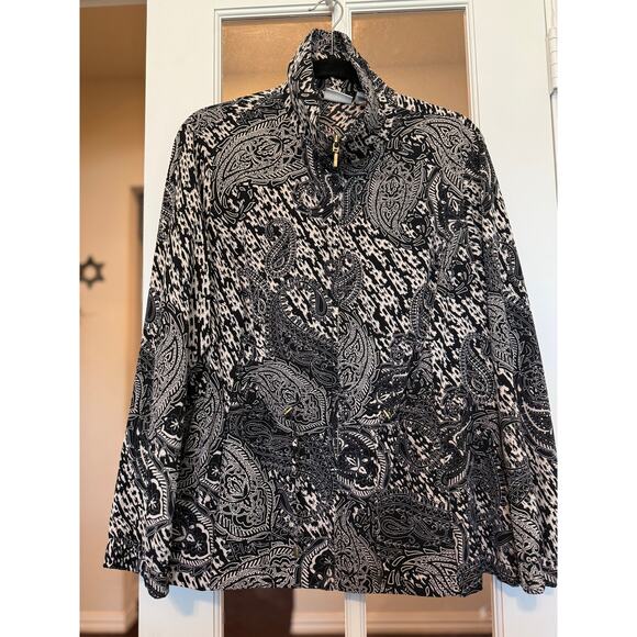 Chicos Zenergy black and white paisley print travel jacket. Size 2 - Picture 1 of 10